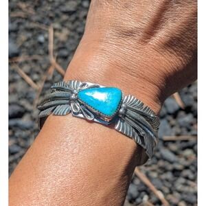 Navajo Cuff‎ Bracelet Silver Native American Turquoise Jewelry Sz 7 ***